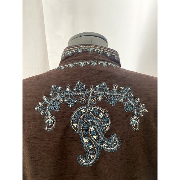 Silk Land Woman Brown Blue Beige Button Front Blazer Size 2x - Picture 2 of 11